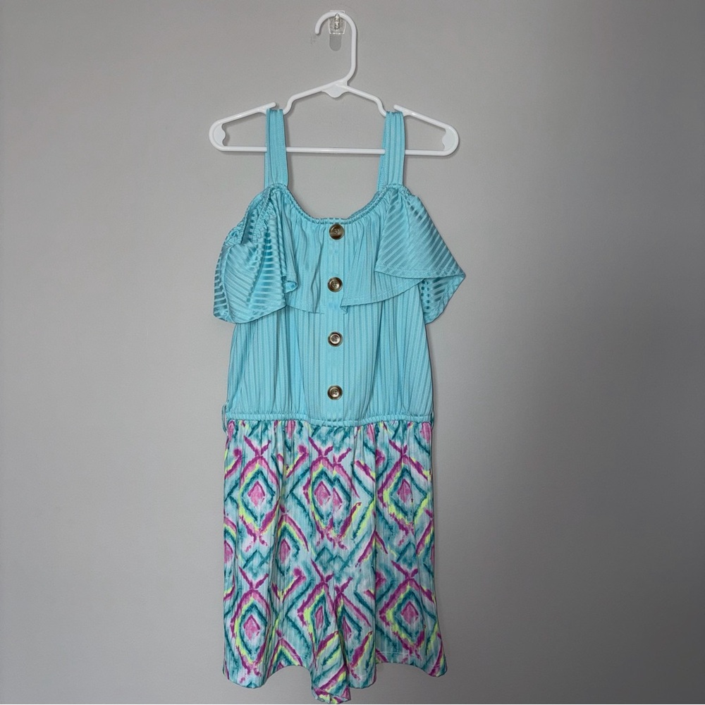 Justice Aqua and Multicolor Romper Youth M